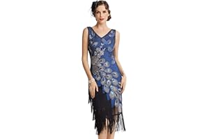 BABEYOND 1920s Vintage Peacock Sequined Dress Gatsby Fringed Flapper Dress Roaring 20s Party Dress