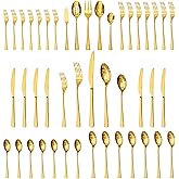 45 Piece Gold Silverware Set with Serving Utensils, 18/10 Stainless Steel | Hammered Ripple Handles, Serving Utensils, Dishwasher Safe, Rust Resistant, for Weddings, Parties &amp; Holiday Dinners
