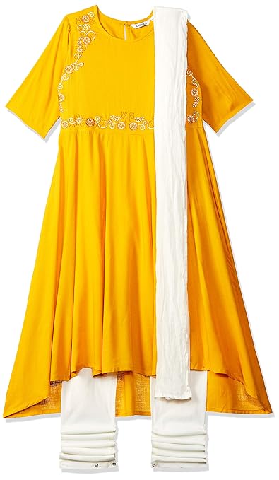 Karigari Girl's Cotton a line Salwar Suit Set (281331657_Mustard_13Y