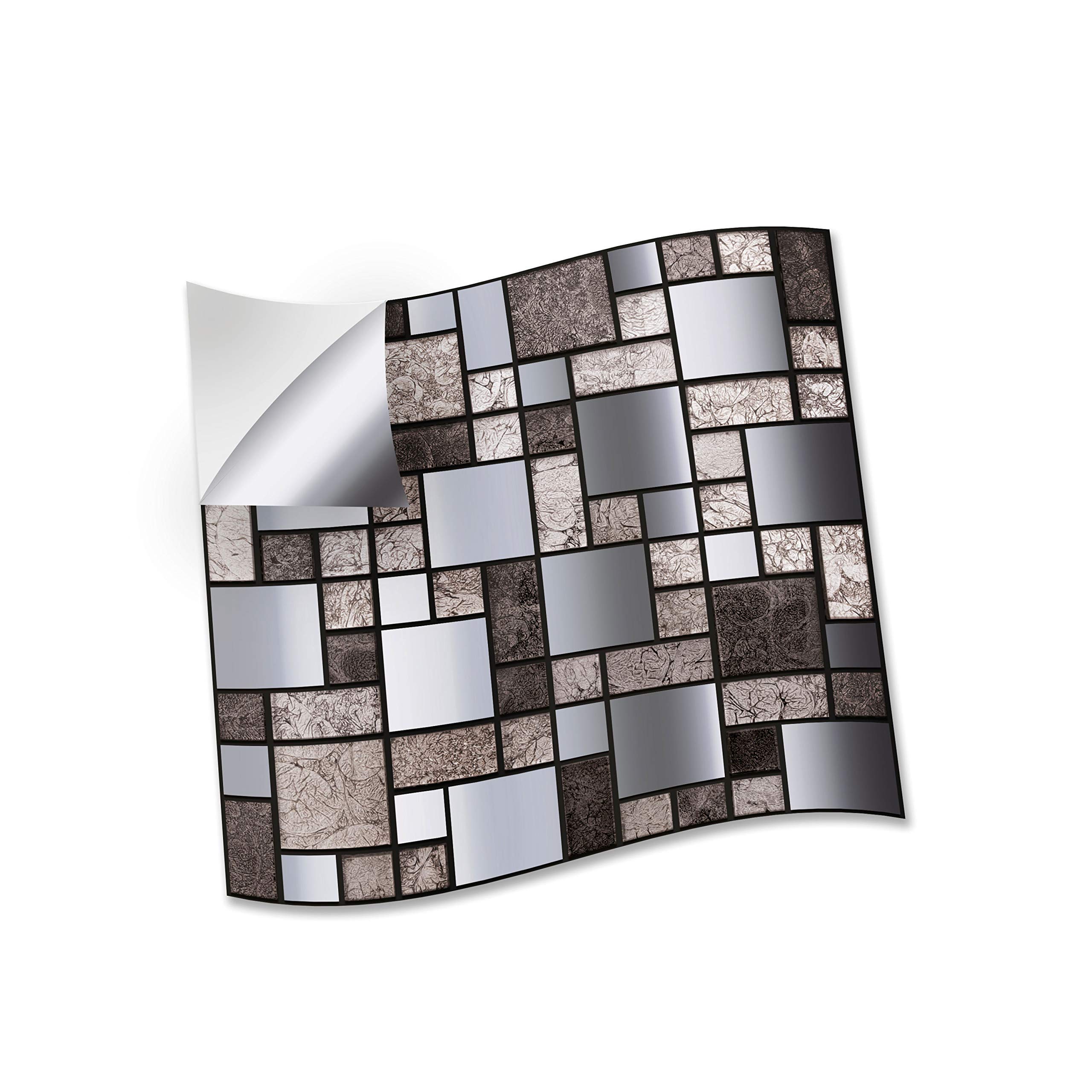 WALPLUS 15cm (6") Metallic Silver Grey Stone Mosaic Wall Stickers – Pack of 24 | Peel and Stick, Self-Adhesive for Kitchen, Bathroom, Backsplash, and Tile Makeover