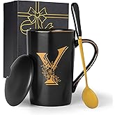 Jmugmt Letter Y Personalized Initial Mugs with Flower, Letter Y Personalized Coffee Mug, Customized Cool Letters Mugs for Women, Bridal Shower Gifts, Women's Initials Gifts Mug 14 OZ Matte Black