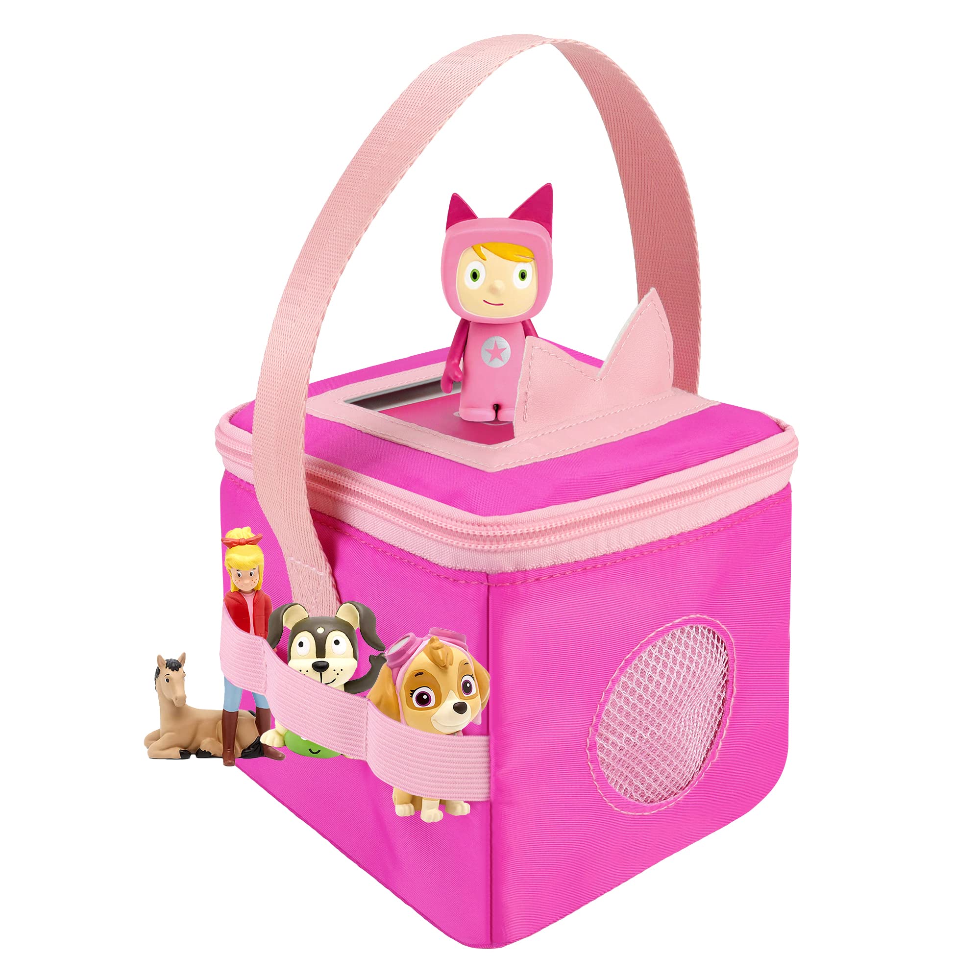 Pouch for Toniebox and Tonies Characters UK, with Volume Button Cover, Carry Case for Tonies Figures, Tote Bag for Toniebox Transport and Storage, Pink