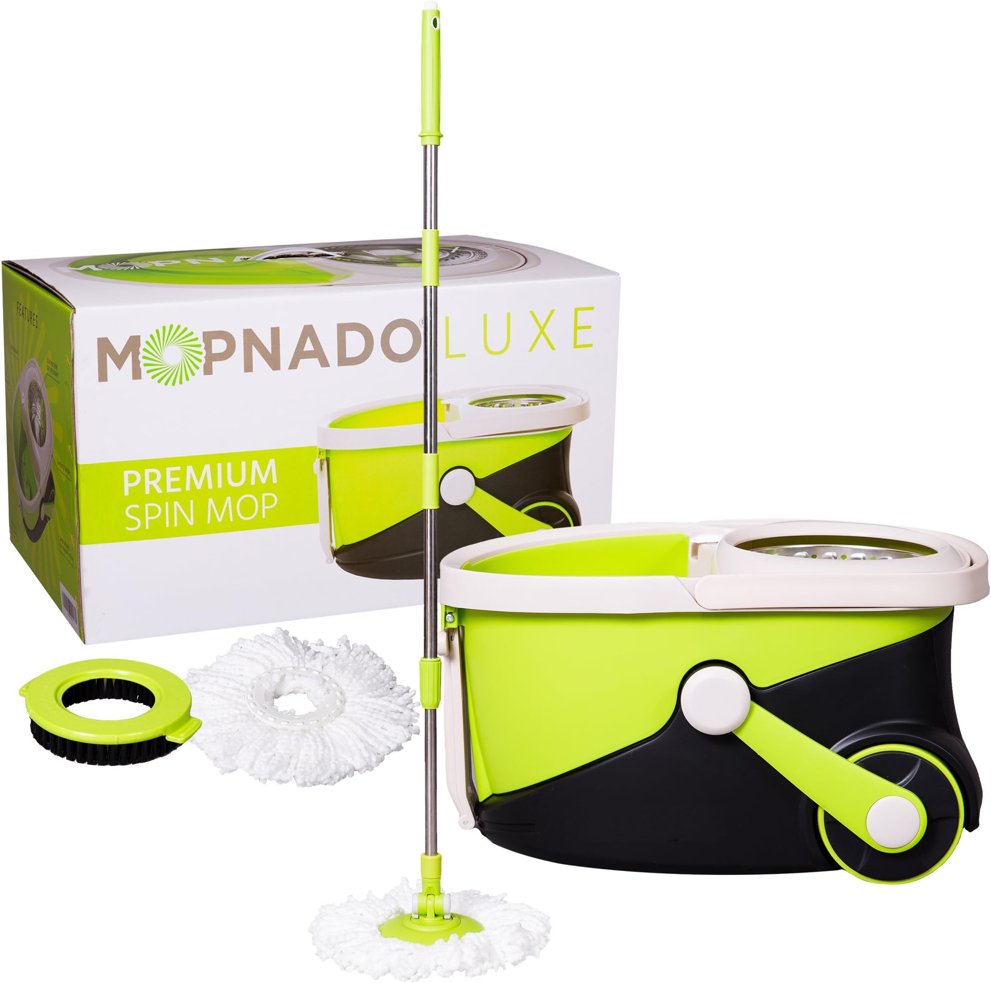 Mopnado Stainless Steel Deluxe Rolling Spin Mop with 2 Microfiber Mop Heads - Lime