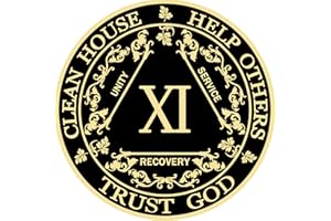 GOSIN Black & Gold 1-10 Years Alcoholics Anonymous Medallion AA Coin Capsule Included (Eleven Years)