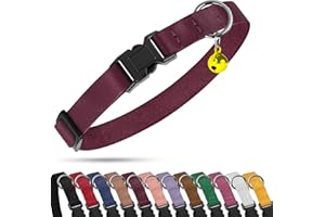 BUDKAS Breakaway Cat Collar with Bell - Leather Adjustable Kitten Collars with Safety Quick Release Buckle - Soft Small Pet Collars for Girl & Boy Cats (Burgundy)