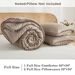 annadaif Taupe Comforter Set Full Size, Pom Pom