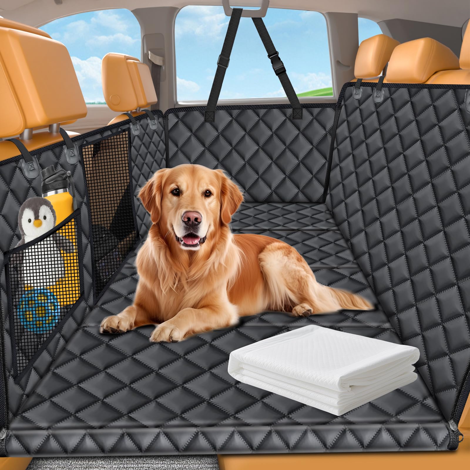 Photo 1 of URPOWER Back Seat Extender for Dogs - Hard Bottom Dog Car Seat Cover with 1PC Leak-Proof Pee Pad, Dog Hammock for Car and SUV, Pet Rear Seat Protector Dogs Travel Bed