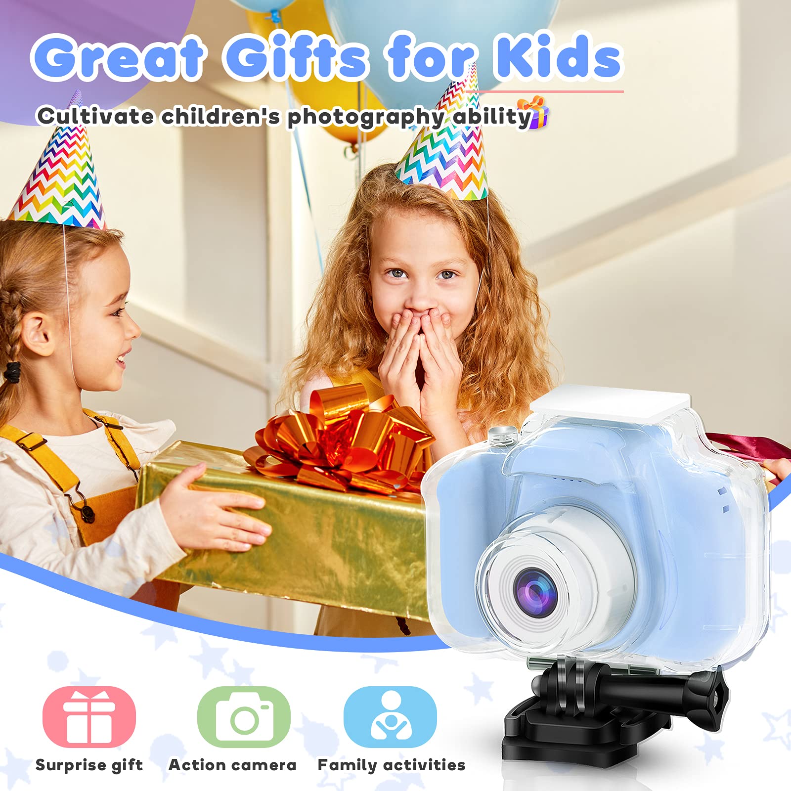 Yoophane Kids Waterproof Camera Gifts for 6 7 8 9 10 Year Old Action Kids Camera for Age 3-12 Christmas Birthday Gifts Underwater Video Recorder with 32GB SD Card (Blue)