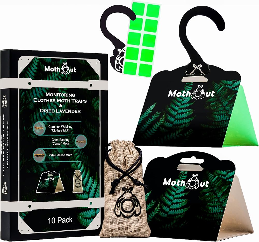 MothOut 10 Pheromone Clothes Moth Traps with Lavender Freshener Glow Pads