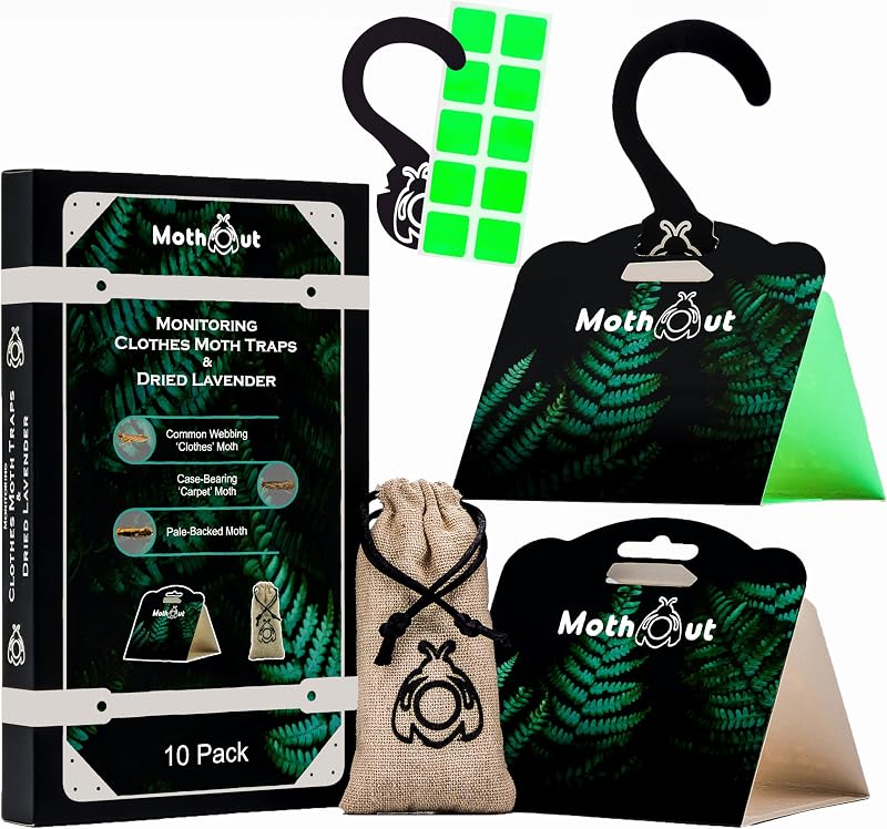 MothOut 10 Pheromone Clothes Moth Traps with Lavender Freshener Glow Pads