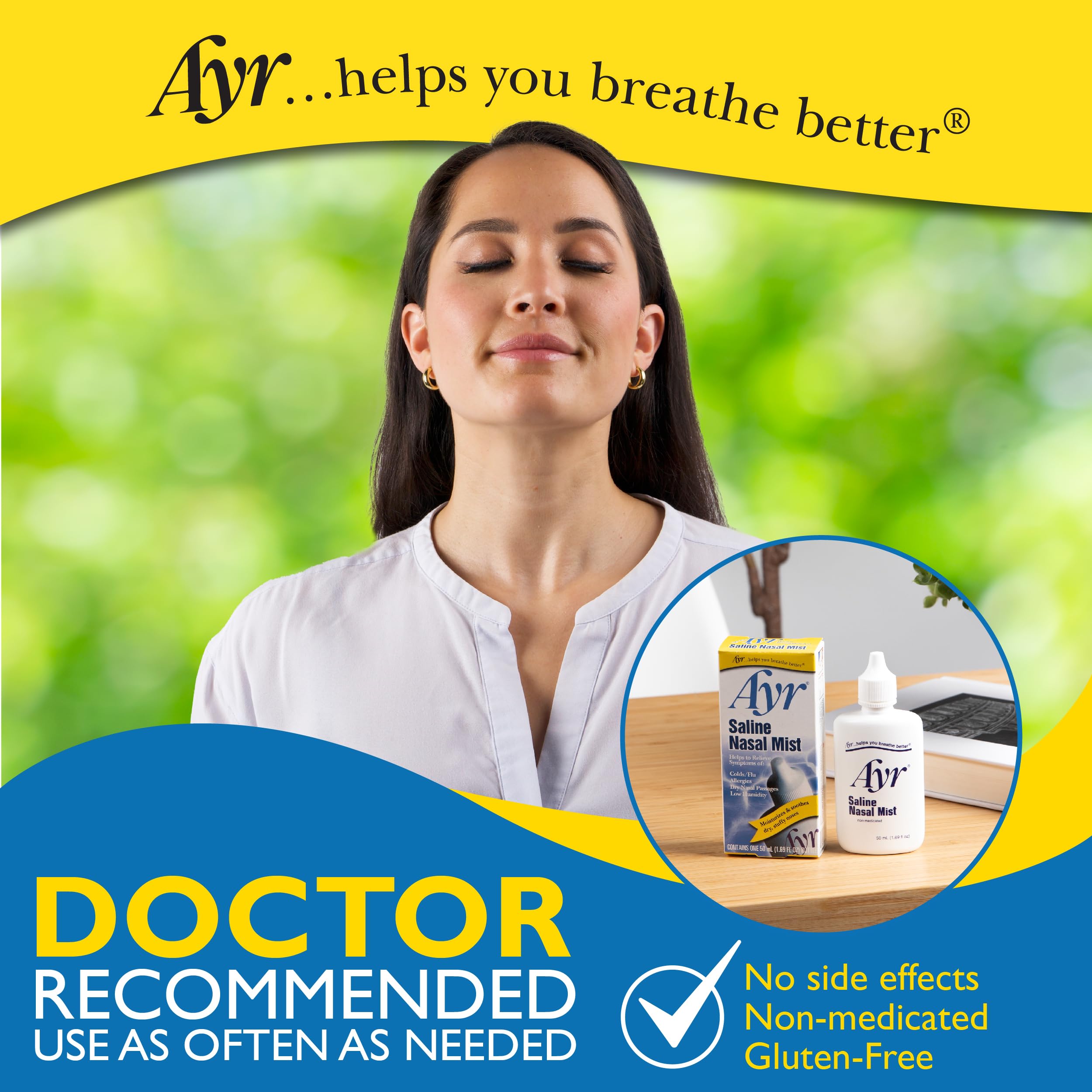 Ayr Saline Nasal Mist, 1.69 Fl Oz (Pack of 6) (Packaging may vary)