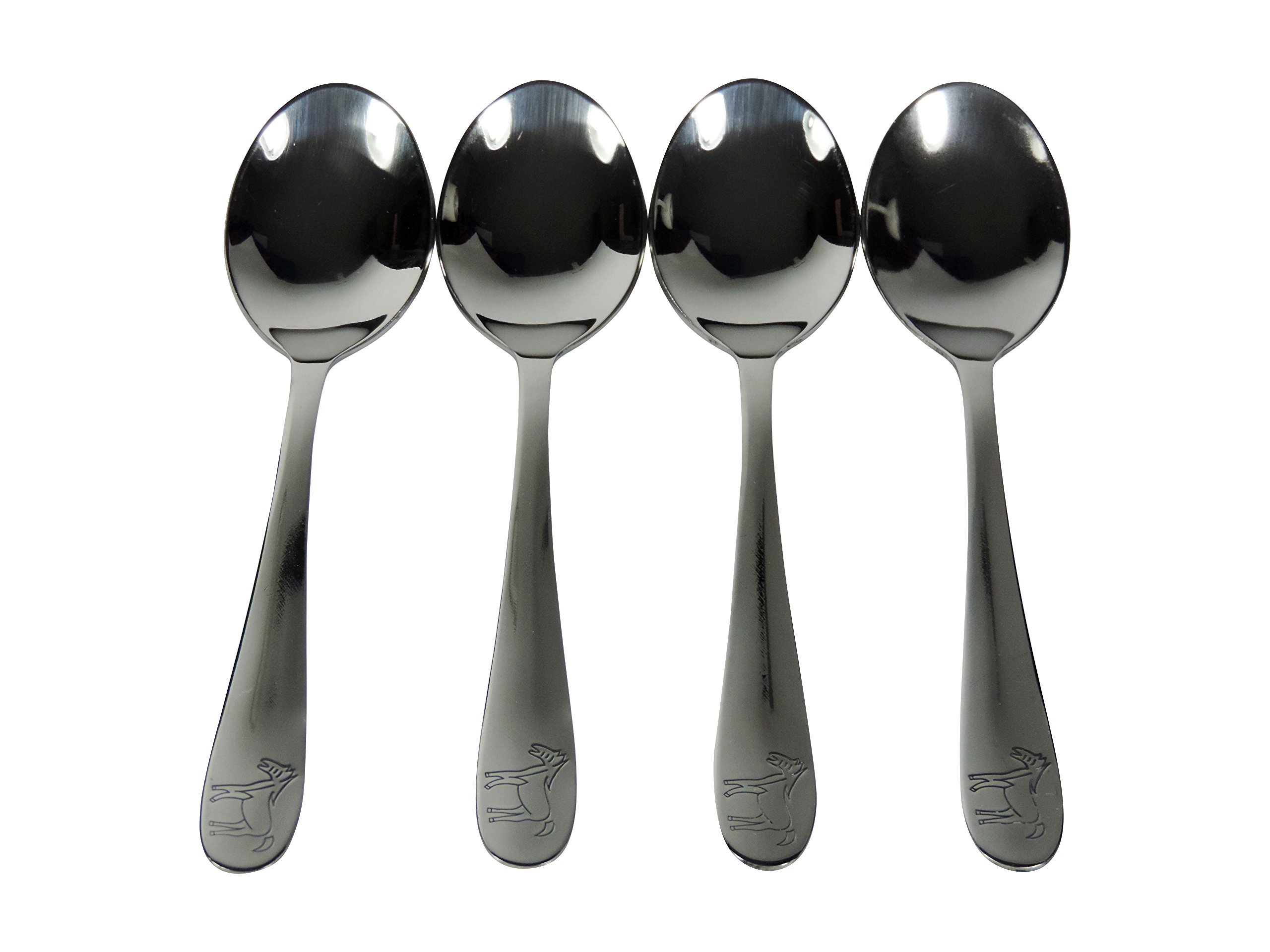 mikken Viva Haushaltswaren - 4 x Children's Spoons with Embossed Horse Motif Spoons for Children in Chrome Steel/Cutlery/Children's Cutlery Set