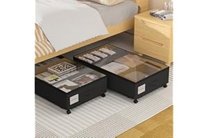 2 Pack Under Bed Storage Bin with Wheels, UnderBed Storage Containers with Clear Window, Under Bed Shoe Storage Organizer Dra