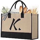 shenee Initial Canvas Tote Bag, Personalized Beach Jute Bag Present for Women Holiday,Friends Birthday Gift,Wedding, New Year