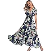 Ferrendo Women's Floral Maxi Dress Button Up Split Flowy Bohemian Party Beach Dresses