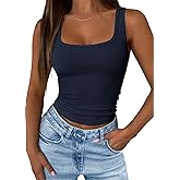 KIRUNDO Tank Tops for Women 2026 Casual Square Neck Summer Outfits Ribbed Fitted Camisole Shirt Sleeveless Workout Clothes