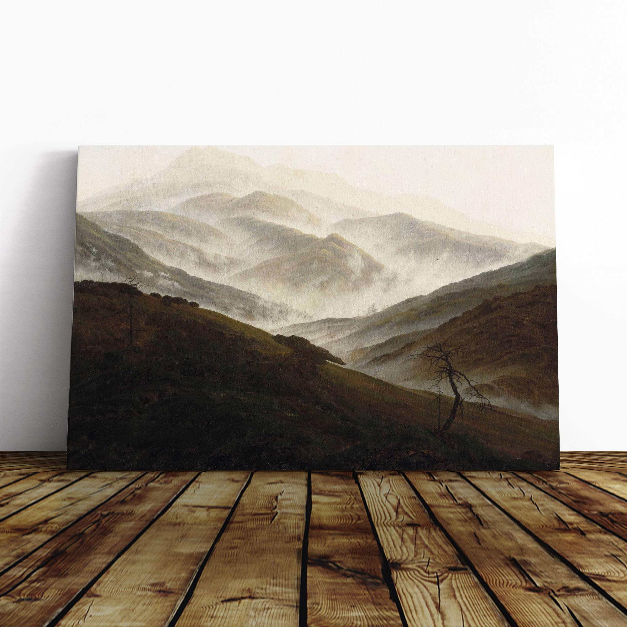 Friedrich Caspar David Mountain Landscape with Mist Canvas Print | Gallery Wrapped 30mm Frame Wall Art | 20x14 inches | Ready to Hang | Modern Landscape Picture | Living Room Bedroom Lounge Office