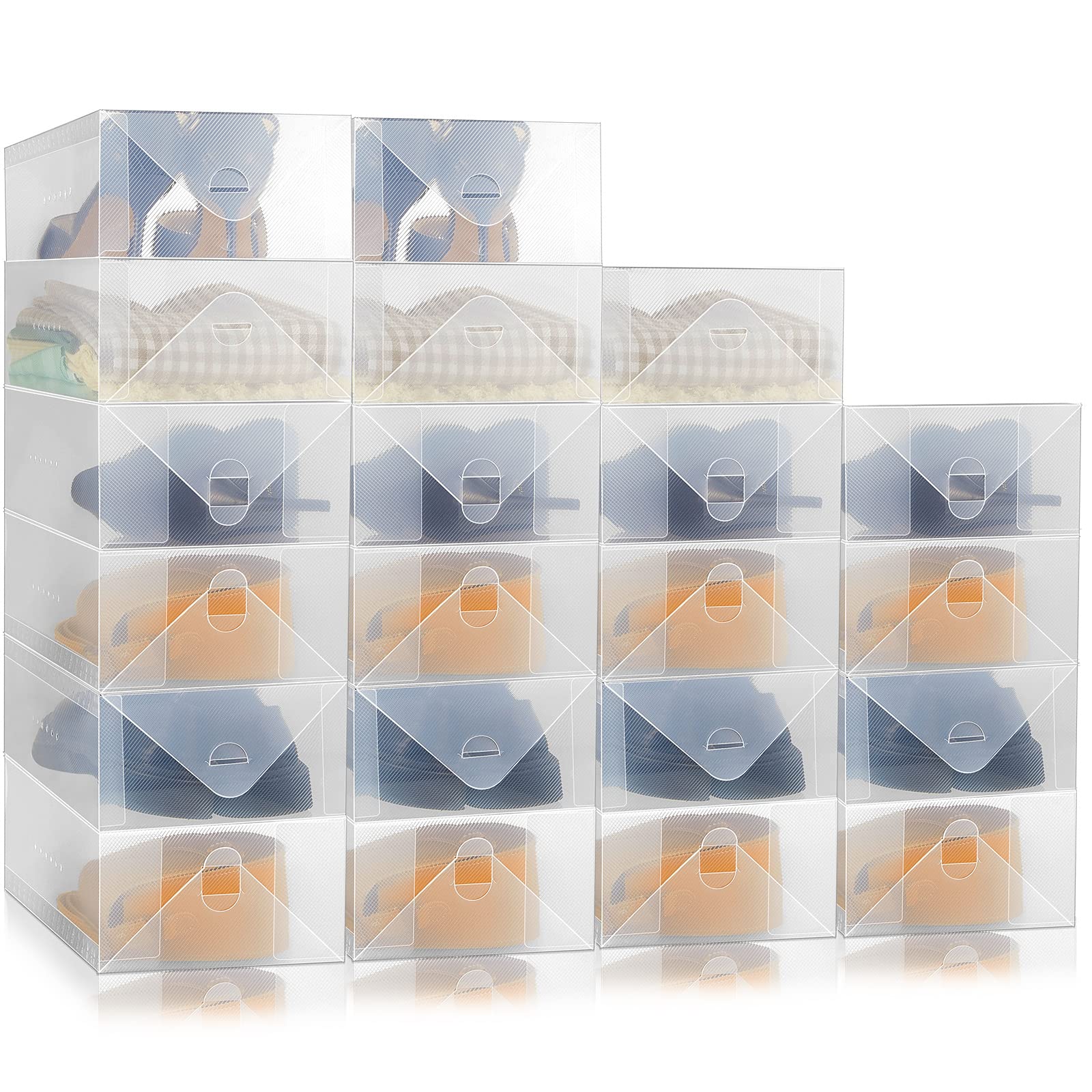 Photo 1 of Sintuff 20 Pcs Clear Stackable Women's Shoes Boxes Fit Size 9/10 Plastic Shoes Organizer for School College Dorm Rooms Closet(11.8 x 7.5 x 3.7 Inches)