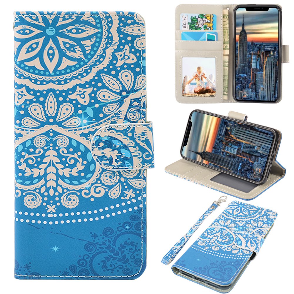 iPhone X Case, MagicSky iPhone X Wallet Case, Premium PU Leather Wristlet Flip Case Cover with Card Slots & Stand for Apple iPhoneX - Flower2