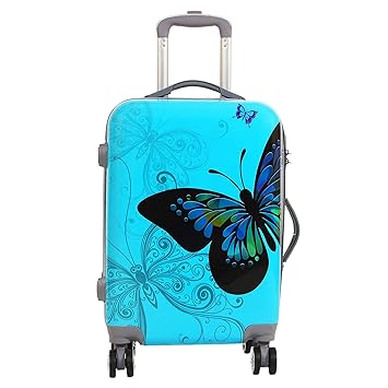 Tramp & Badger Polycarbonate Multicolour 360 Degree Rotating Wheels, Butterfly Printed Pattern Non-Breakable Trolley Bag (24 Inches Cabin Size)
