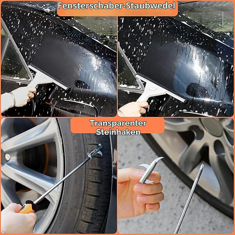 Auto Reinigungsset, Autowaschset Auto Set, 17 Stück Auto Autopflege für Auto Reinigung Innenraum und Außen, Armaturenbrett, Lüftungsschlitz, Motor, Räder, Autopflege-Geschenkset (Orange)