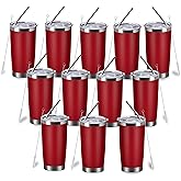 CWRIEB 20oz insulted tumblers stainless steel cup Tumbler Bulk with push Lid, and metal straw powder coated coffee cup for cold and hot drinking (12, red)