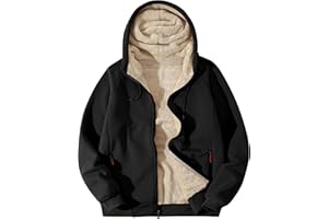 Flygo Sherpa Hoodies for Men Zip Up Winter Fleece Lined Hooded Sweatshirt Heavyweight Warm Jackets