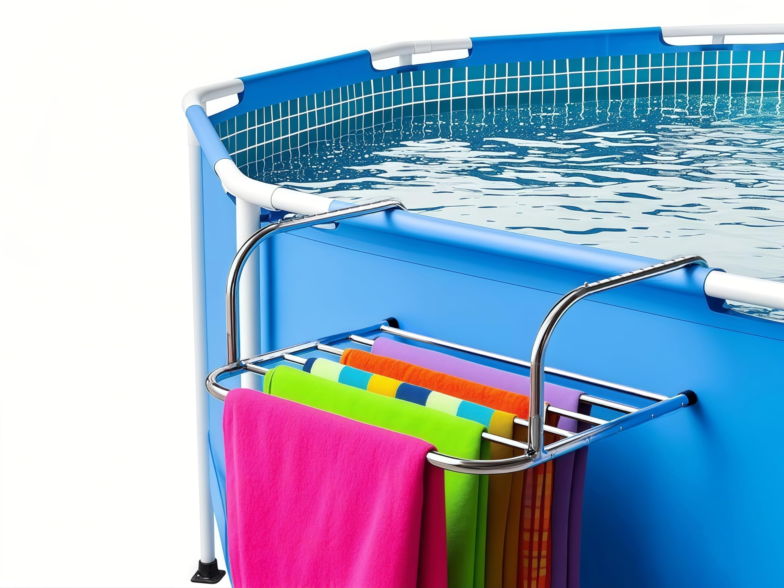 Photo 1 of NLFDBFSH Foldable Pool Towel Rack Outdoor-10 Levels of Width Adjustment for Above Ground Pool, No Assembly 23 lb Capacity Stainless Steel Pool Towel Rack