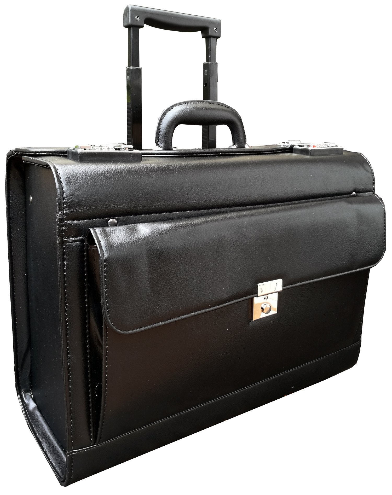 Deluxe Faux Leather Wheeled Business Pilot Trolley Case on Wheels Briefcase Cabin Bag