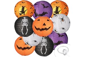 YORR 10pack Halloween Papper Lanterns Decorations,Black orange purple Paper Lantern with Hooks and String,Round Paper Lantern for Decor Halloween Indoor Outdoor Party（10 inch） (10*lanterns)
