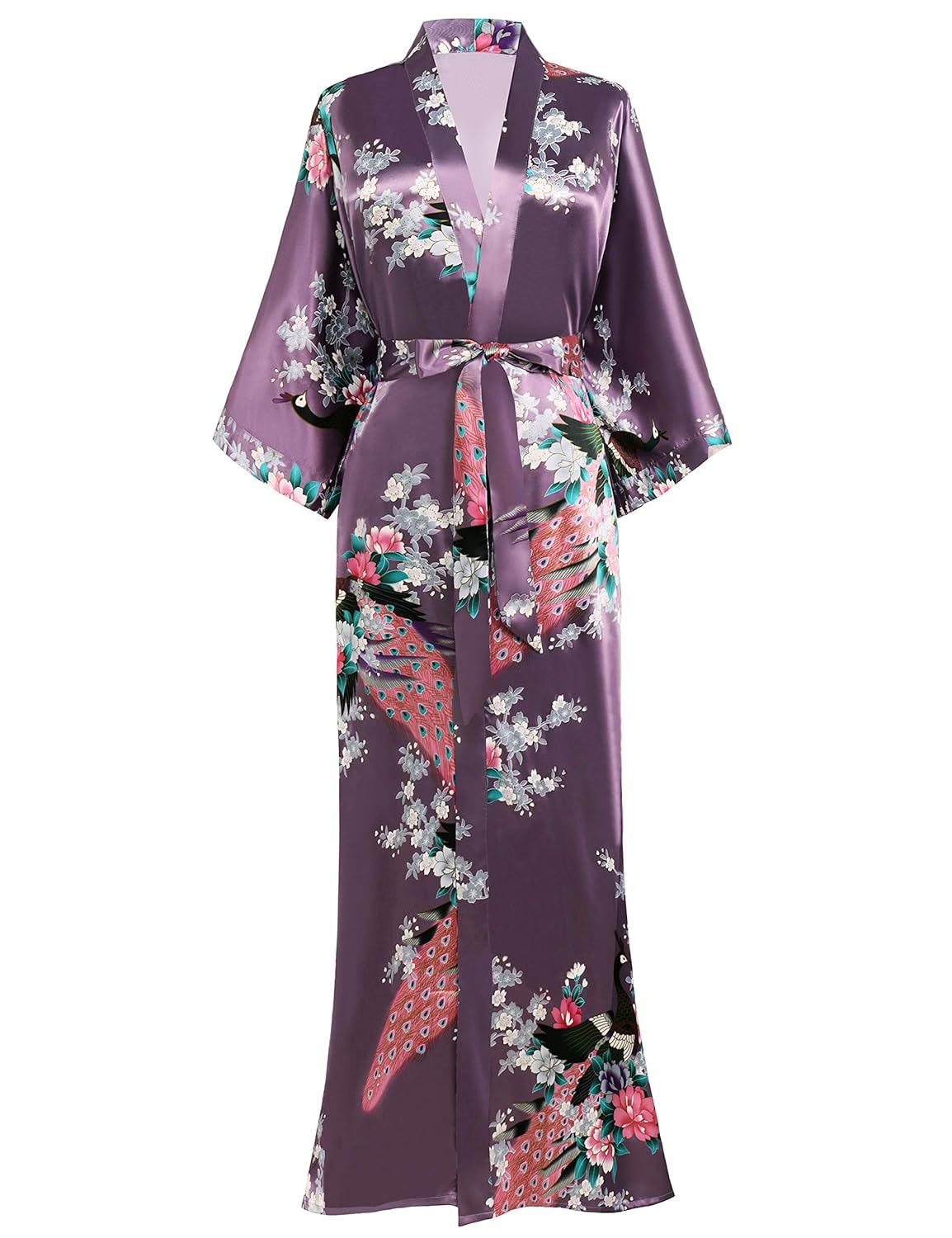 BABEYOND Women's Kimono Robe Long Robes with Peacock and Blossoms