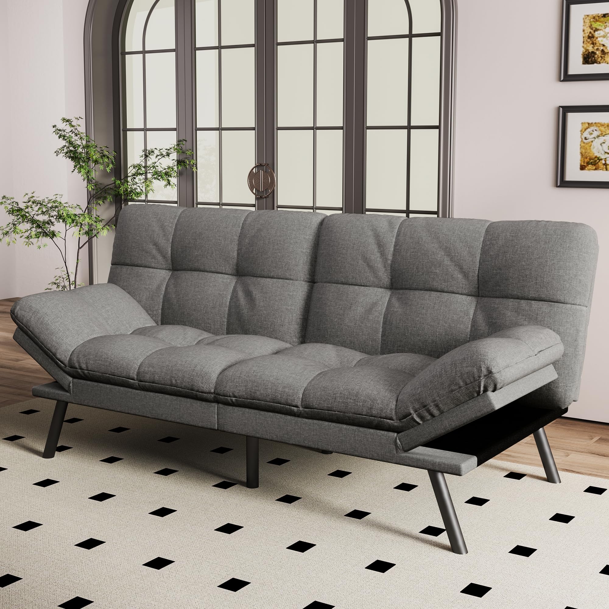 Photo 1 of ***PARTIAL SET***Vipbear 71" Convertible Futon Sofa Bed,Grey Linen Fabric Futon Couch with Detachable Cushion,Adjustable Backrest & Armrest,Modern Loveseat Sleeper Recliner for Living Room,Office,Apartment