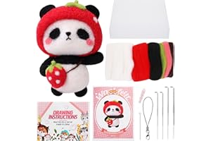 CUDROZA Needle Felting Kit Beginner - Starter Needle Felt Kits for Adults Wool Felting Kit Including Wool Roving, Felting Pad, Felting Needles and Instructions, DIY Felting Craft Projects, Strawberry Panda