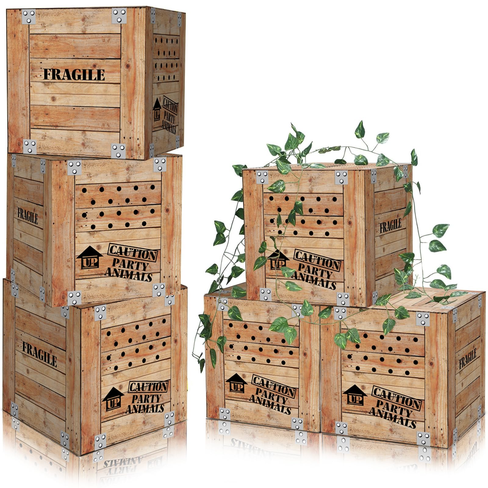 Photo 1 of 6 PCS Jungle Party Boxes 12 x 12 x 12 Inch Safari Animal Boxes Jungle Party Favor Letter Boxes for Baby Shower Gender Reveal Birthday Supplies Tropical Woodland Zoo Wild Animal Decoration Gifts