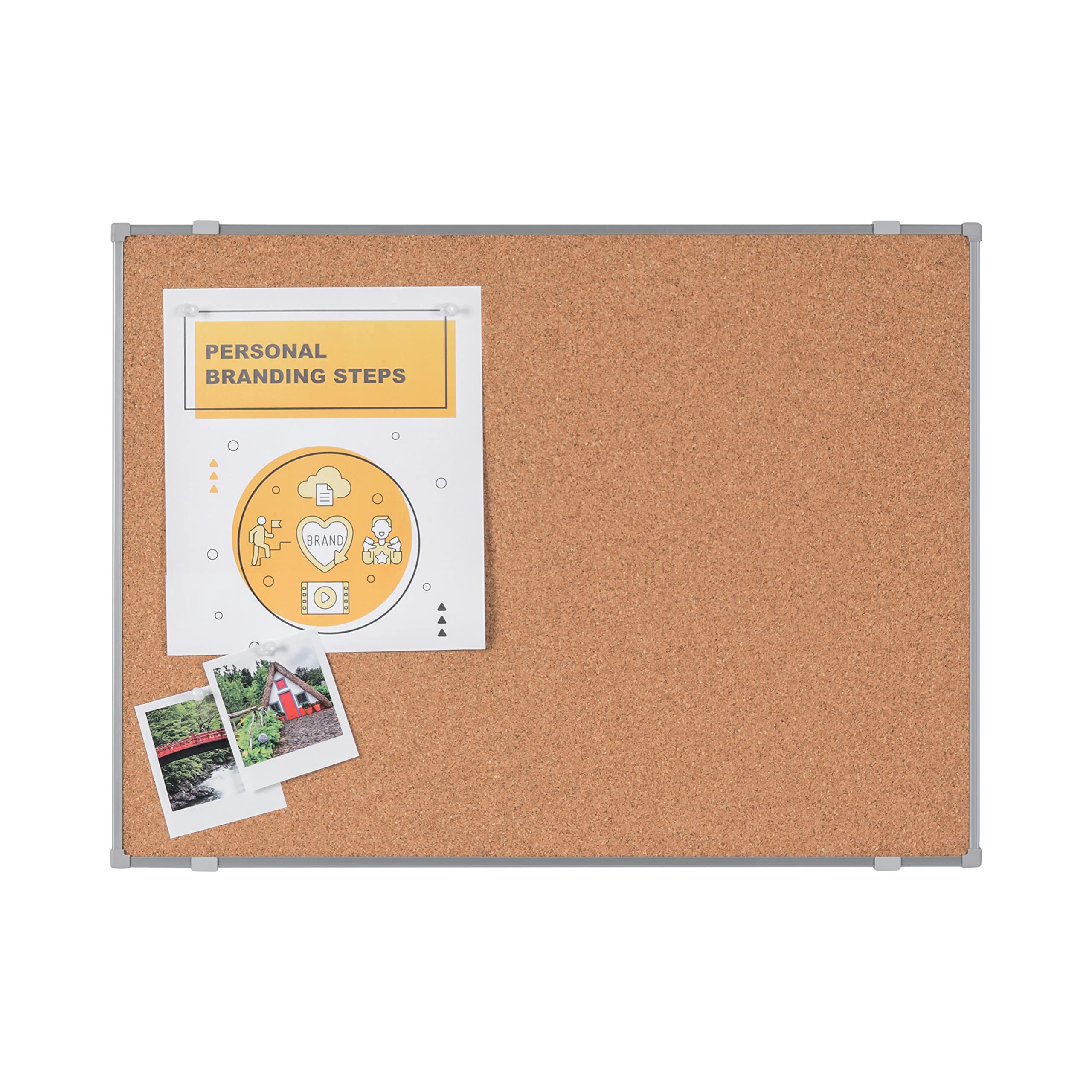 BoardsPlus Economy Cork Board, 60 x 45 cm, Grey Tech Alloy Frame