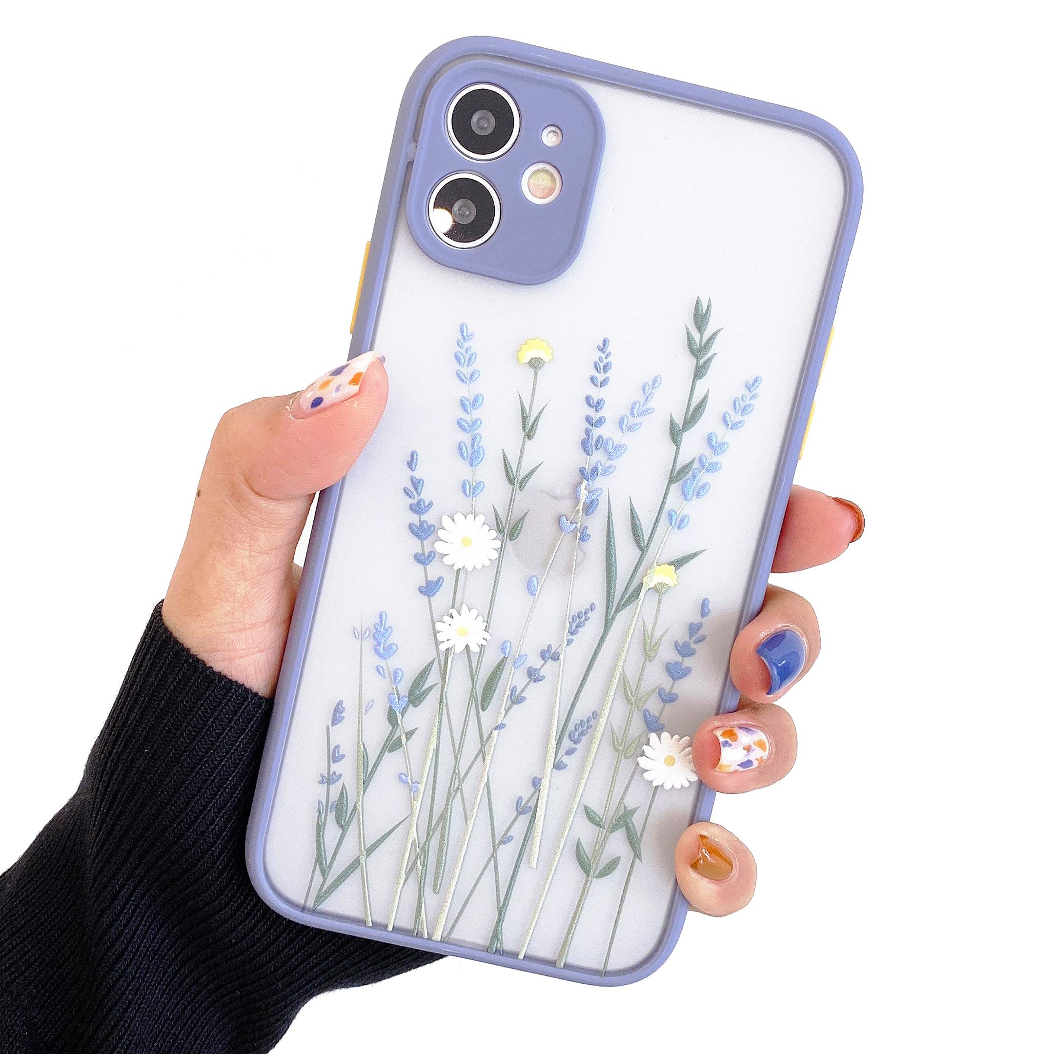 Compatible with iPhone 11 for Girl Woman, Floral Flower Pattern Slim Design, Protective Hard PC Back with Soft Shockproof TPU Bumper Phone Case - Purple