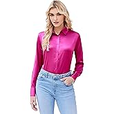 Zeagoo Long Sleeve Satin Blouse Silk Blouses for Women Dressy Casual Hot Pink