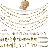 6pcs Trucker Hat Chains, 6 Style Detachable Trucker Hat Bill Chains with 32pcs Charms & 30pcs Round Buckle for Women Men DIY Mesh Baseball Cap Netback Cap