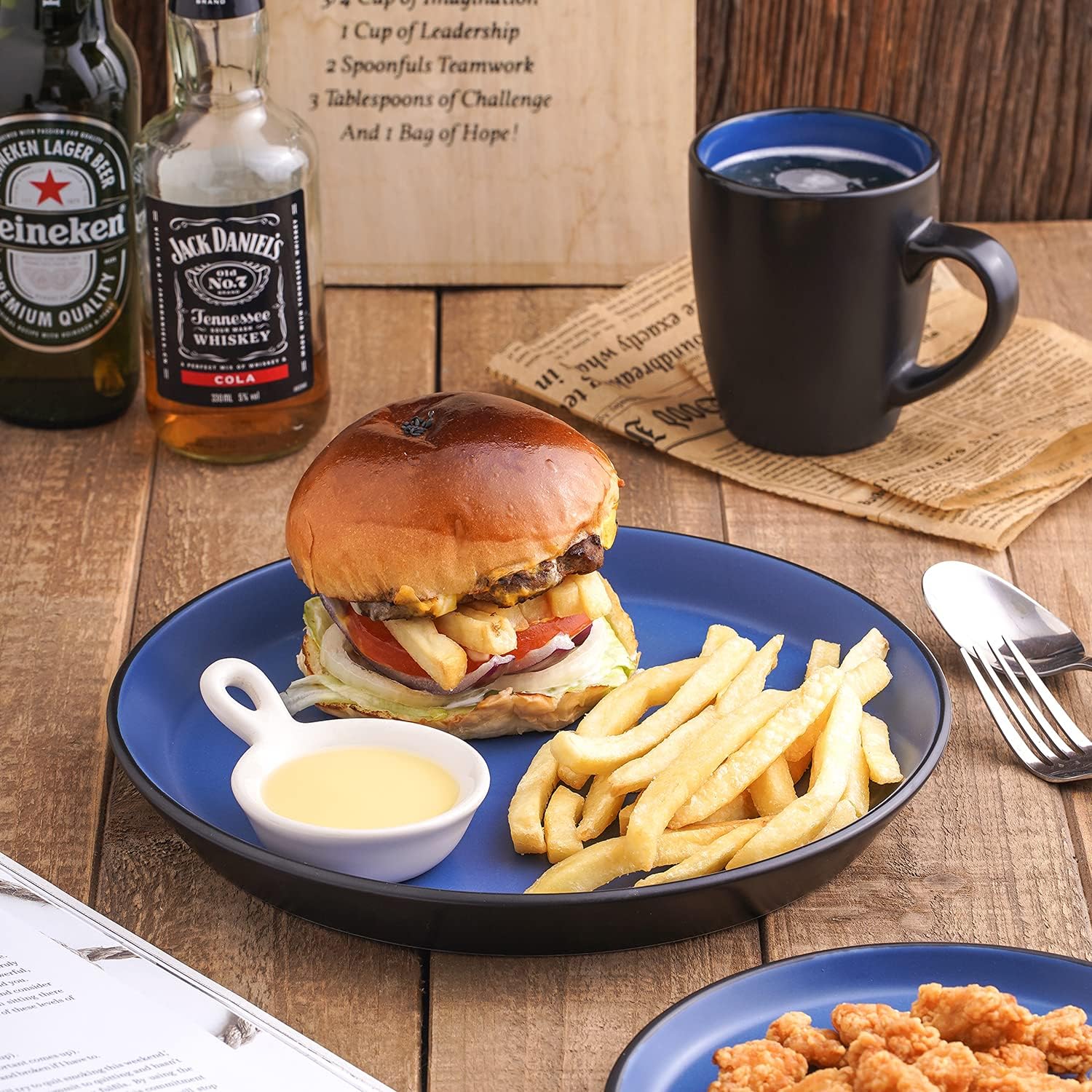  | Stone Lain 32 Piece Glazed Stoneware Dinnerware Set, Service 8, Blue and Black: Dinnerware Sets