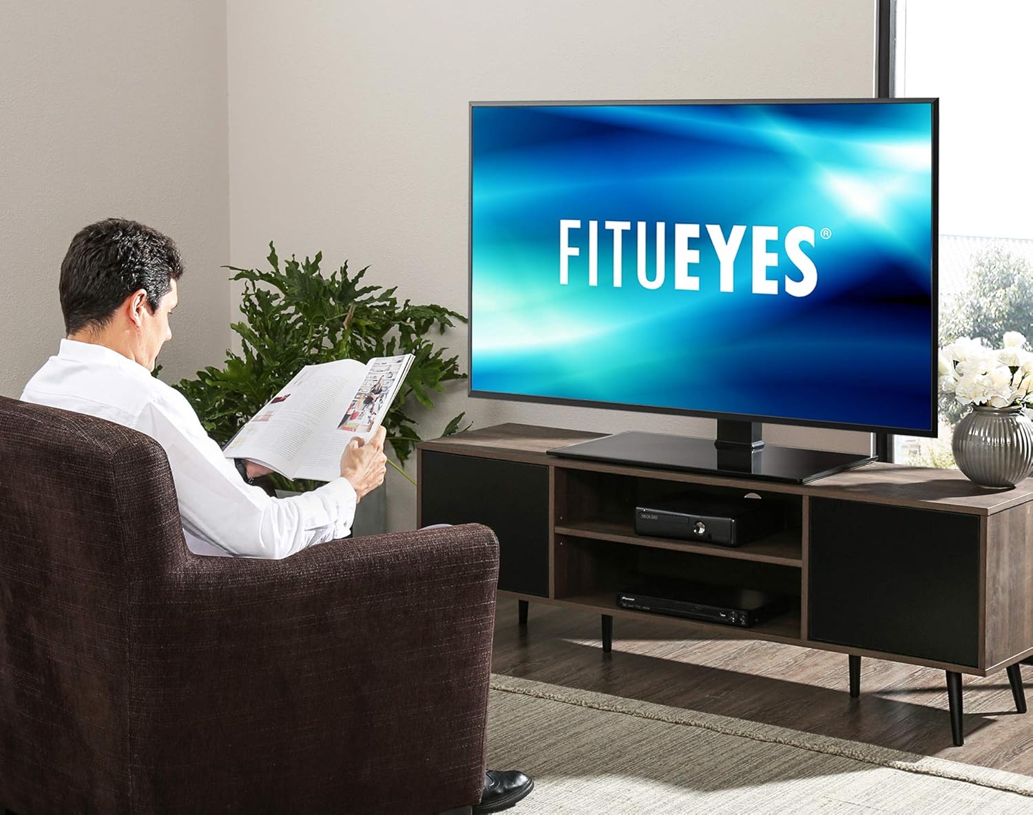 FITUEYES Universal TV Stand/Base Swivel Tabletop TV Stand with Mount for 50 to 85 inch Flat Screen TV 100 Degree Swivel, 4 Level Height Adjustable,Tempered Glass Base,Holds up to 143 lbs Screens.: Electronics