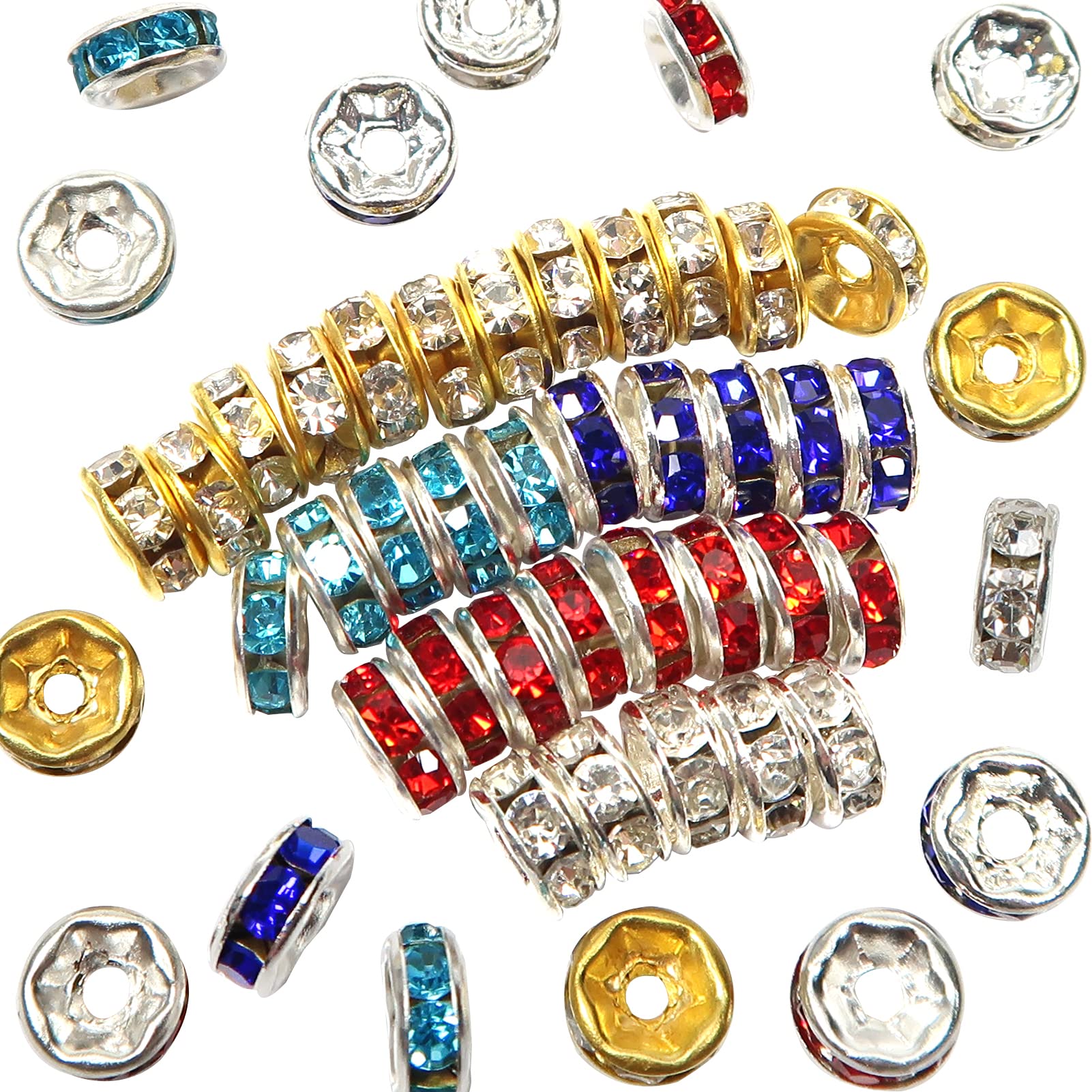 TOAOB 500pcs 6mm Sparkling Crystal Spacer Beads Mixed Colours Round Rhinestone Rondelle Beads for Jewelry Making Bracelet Necklace