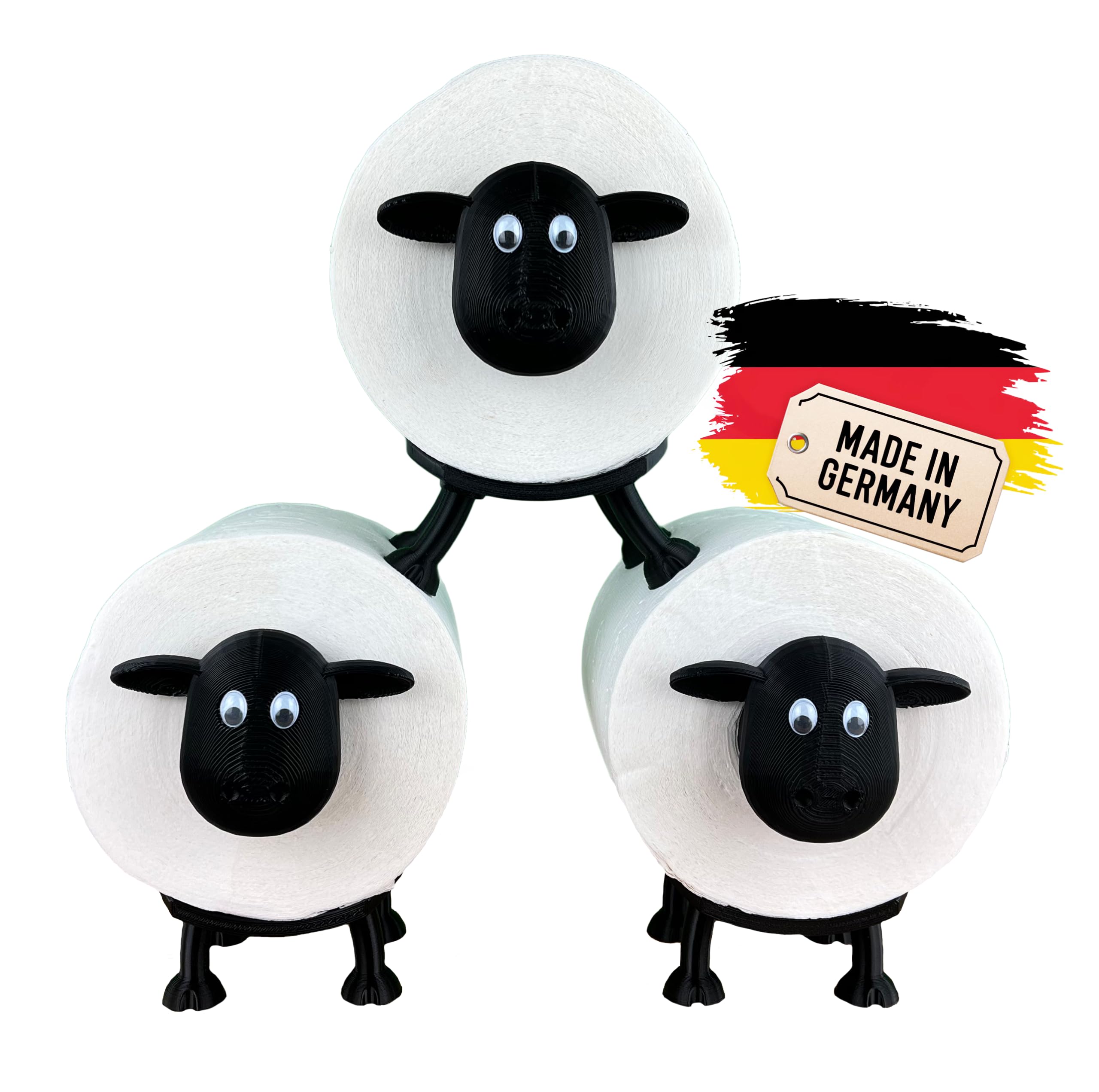 Naturalspring® Dori - Sheep Toilet Paper Holder | Toilet Paper Decorative Black | for 42 and 44 mm Rolls | Toilet Roll Holder Toilet | Replacement Roll Holder (3X - Stackable (Black))