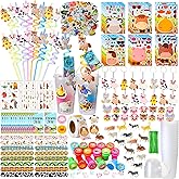 Poen 212 Pcs Farm Animal Party Favors Set Include Cup Straw Stamp Clap Bracelet Keychain Ring Puzzle Sticker Animal Miniature Card for Birthday Party Baby Shower Goody Bag Stuffer