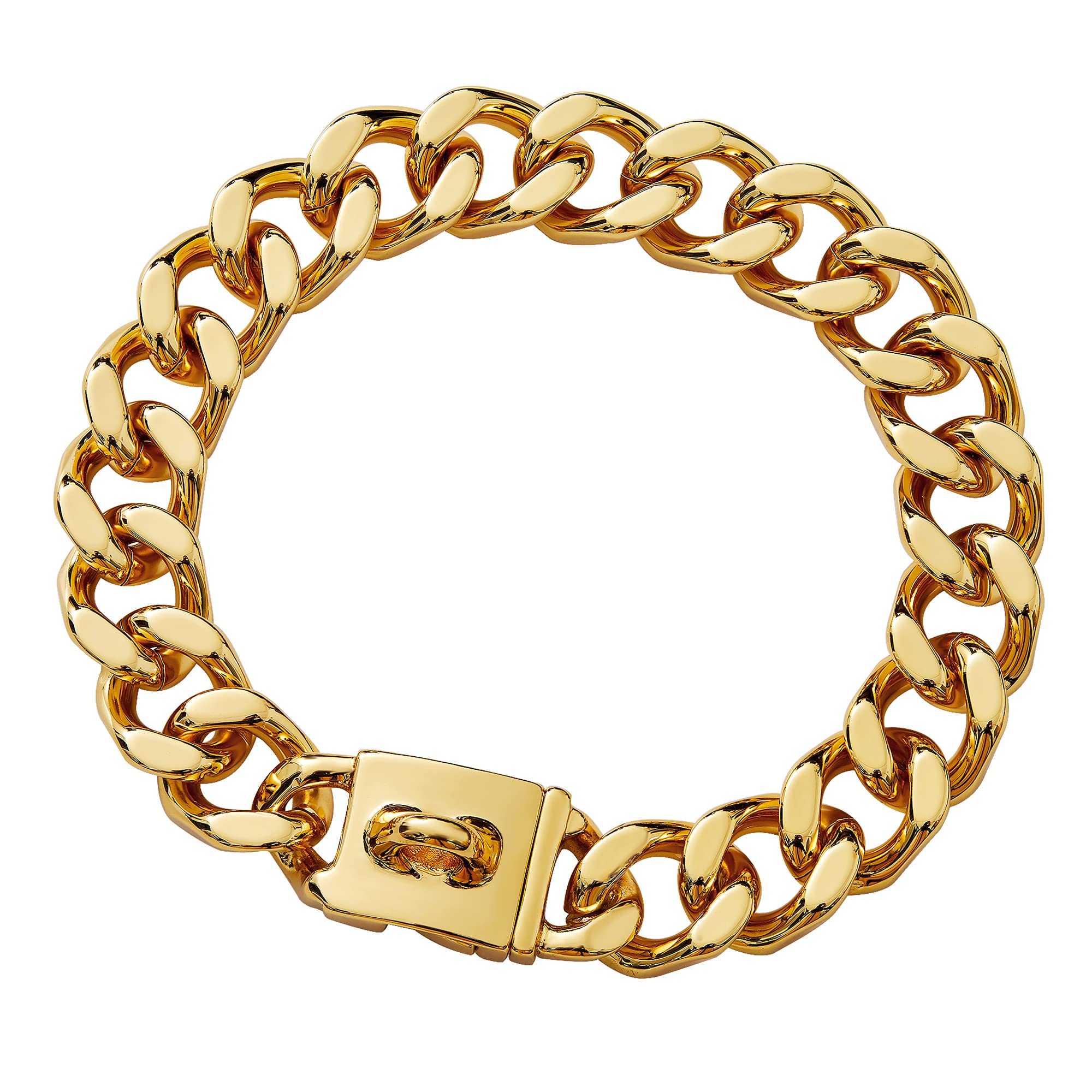 Photo 1 of txprodogchains Big Dog Chain Collar with Buckle Strong Heavy Duty 21MM Thick Wide Stainless Steel Metal 18K Gold Cuban Link Chain Collar for Large Dogs