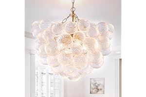 BeyPan Bubble Glass Chandelier Pendant Lights Fixture Dia 24 inch Cluster Swirled Clear Blown Glass Ribbed Globe Decorative Lighting Fixture for Living Room Bedroom Dining Room Island