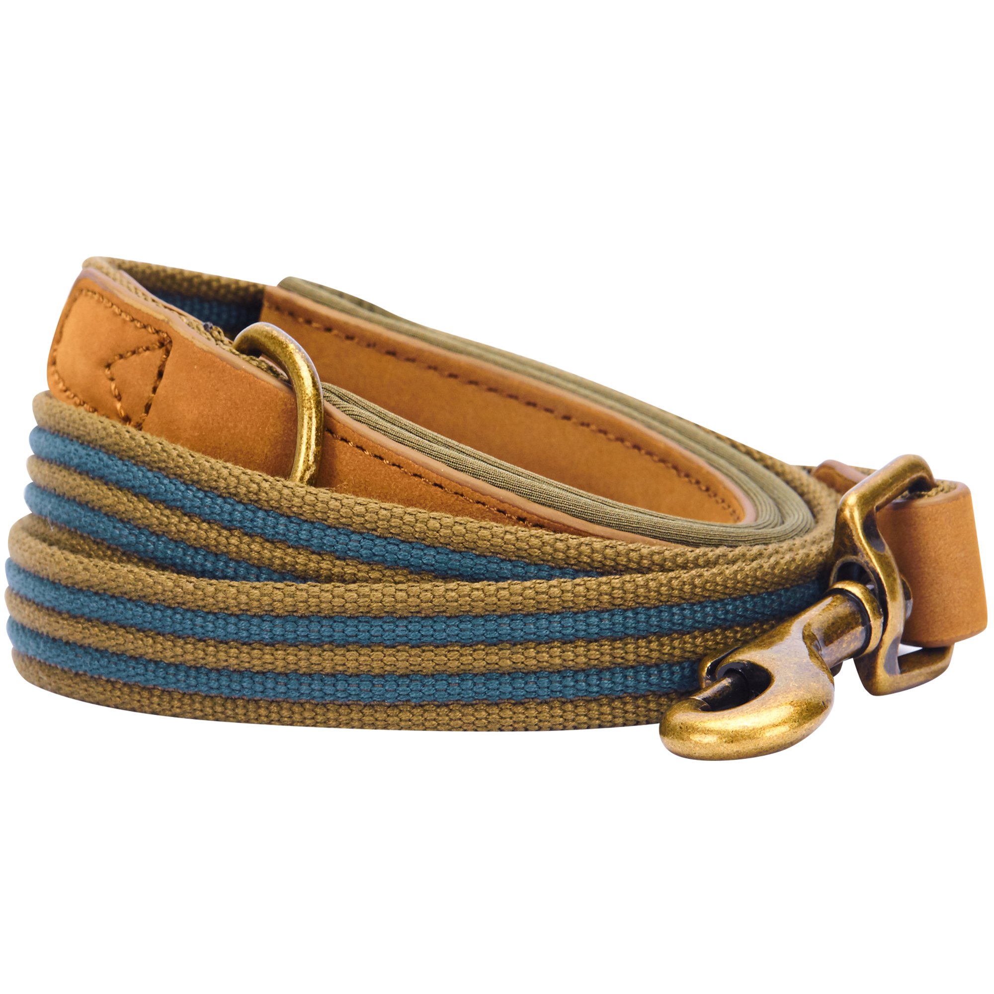 Blueberry Pet Lead with Soft & Comfortable Handle, 180 cm x 2cm Polyester Fabric Webbing and Soft Genuine Leather Dog Lead in Navy & Olive, Leads for Dogs