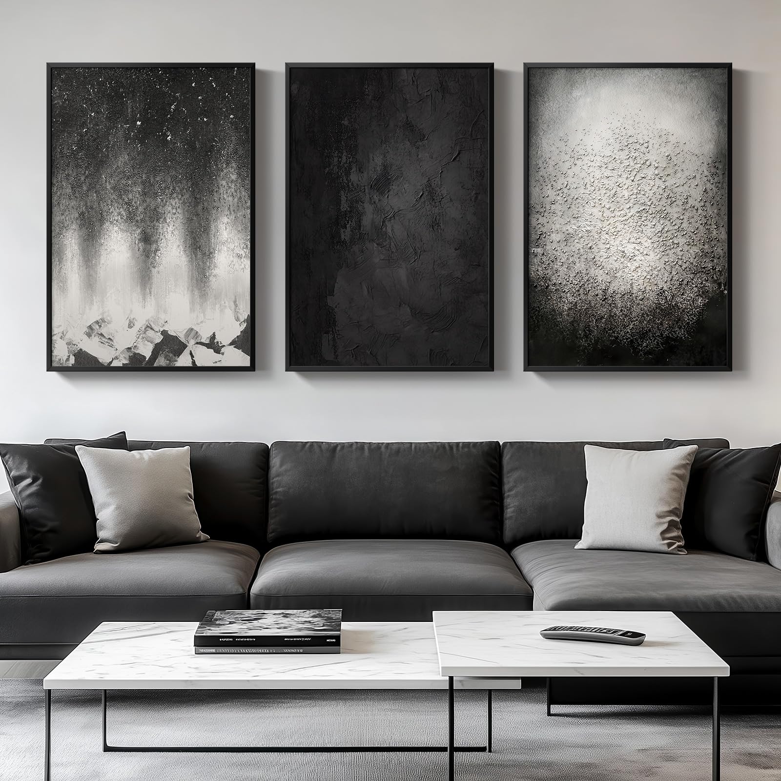 Photo 1 of **ONLY ONE**VAN GOGH ART Framed Black & White Abstract Starry Night Wall Art, Set of 3 Modern Big Canvas Prints, Minimalist Artwork for Living Room, Hallway, Office, 24x36 Inch. 
