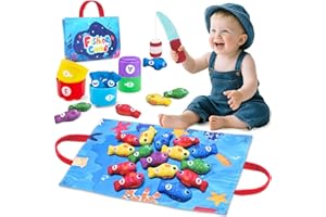 GAGULE Montessori Toys for 1 Year Old, Toddler Fishing Game with Stacking Cups, Learning Educational Toys for 1 2 Year Old Boy Girl Birthday Gifts, Baby Toy 12-18 Months, Sensory Sorting Toy for Toddlers 1-3