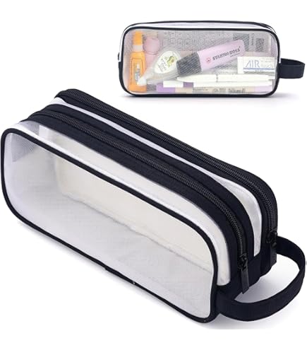 Estuche Escolar PVC Transparente MYSXN - 20x7.5x3cm, Cremallera, Color Negro Organizador útiles Escuela