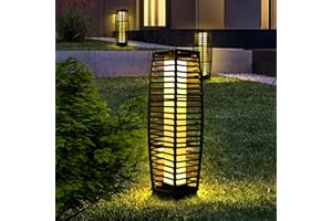 OLYMSOLD Solar Floor Lamp, Outdoor Floor Lamp, Solar Lanterns Waterproof, Solar Powered Resin Wicker Outdoor Lamp, Weather-Resistant Rattan Deck Light for Porch, Garden, Patio, Deck